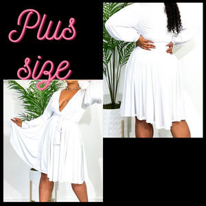 LUXE WEAR PLUS 3x white faux wrap long sleeve party dress NWT B15 *no strap